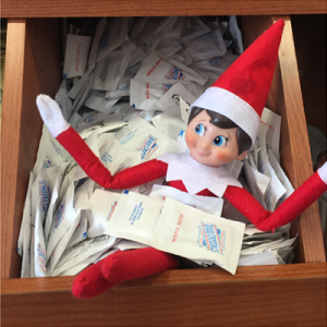 The carb-crazy elf gets loose in the sugar drawer.
